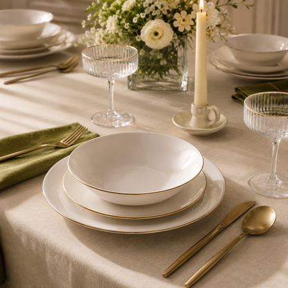 Karaca Elegance Bone Mari 24-Piece Fine Bone Porcelain Dining Set, 8683650406761
