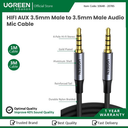Ugreen, 3.5Mm Male To 3.5Mm Male Audio Mic 1M Cable Ugreen Av183 - 10648