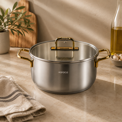 Karaca Gold Elegance 24 cm Stainless Steel Pot, 8683650326014