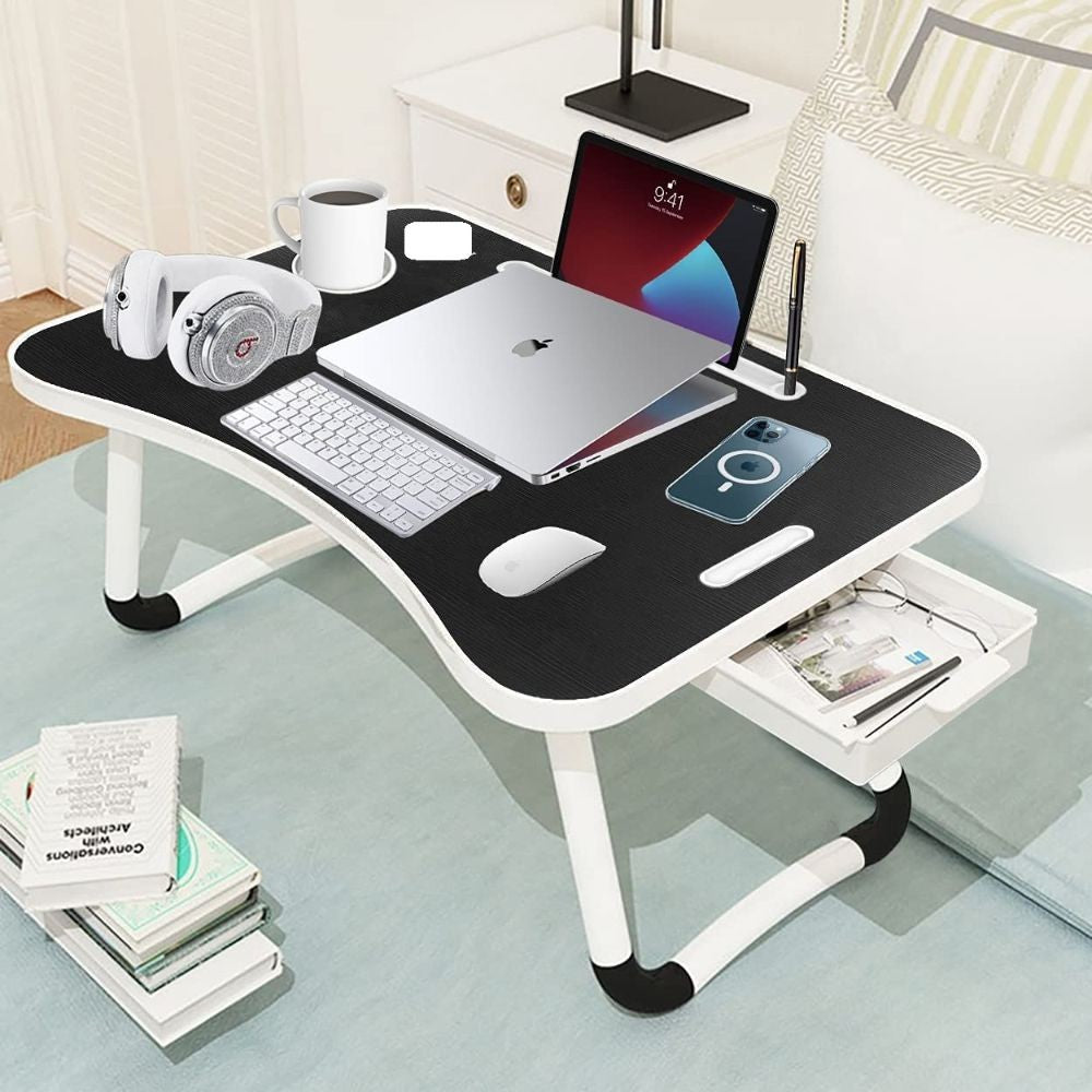 Mascube, Laptop and Ipad  wooden Table with mini drawer and folding legs, 40x60cm MLK-CD-06 Black