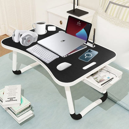 Mascube, Laptop and Ipad  wooden Table with mini drawer and folding legs, 40x60cm MLK-CD-06 Black