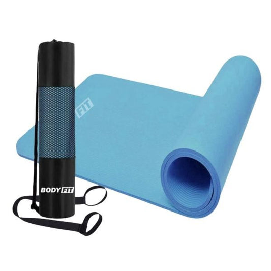 Bodyfit, Fitness Exercise Mat 1.5 cm Extra Carry Bag String Strap Blue