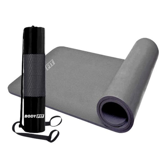 Bodyfit, Fitness Exercise Mat 1.5 cm Extra Carry Bag String Strap Dark Grey