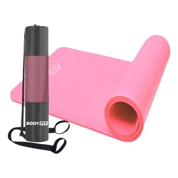 Bodyfit, Fitness Exercise Mat 1.5 cm Extra Carry Bag String Strap Pink