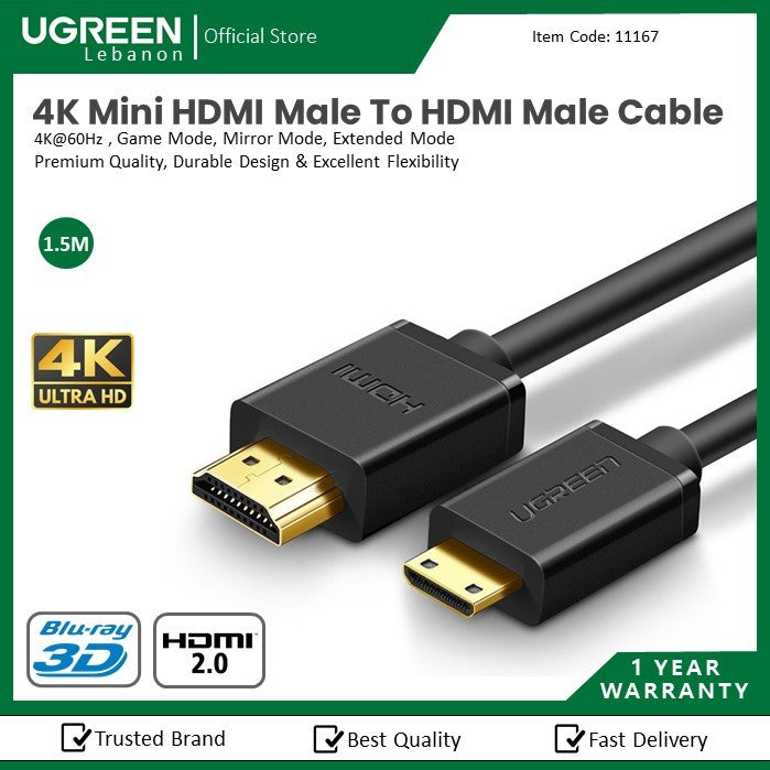 Ugreen, 4K Mini Hdmi Male To Hdmi Male Cable, Premium Quality, Durable Design & Excellent Flexibility Ugreen Hd108 - 11167