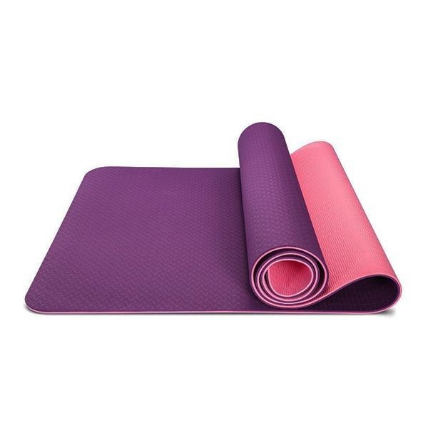Eco Friendly, Yoga Mat Exercise Fitness TPE Eco Friendly Non Slip Dual Layer Purple / Pink  0.6 cm