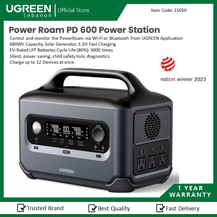Ugreen, Powerroam Pd 600 Power Station (680Wh Capacity, Solar Generator, Lifepo4 Battery, 1.5H Fast Charging) Ugreen Gs600 - 15050