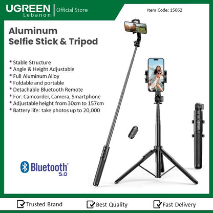Ugreen, Dual Function Selfie Stick & Tripod With Bluetooth Remote, Expandable Form 30.5Cm To 157Cm Ugreen Lp586 - 15062