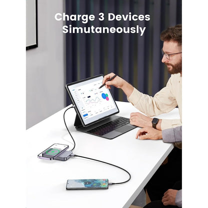 Ugreen, Dual Port 10000Mah Mini Magnetic Wireless 20W Power Bank With Hoder Charge 3 Devices Simultaneously Ugreen Pb206 - 15086