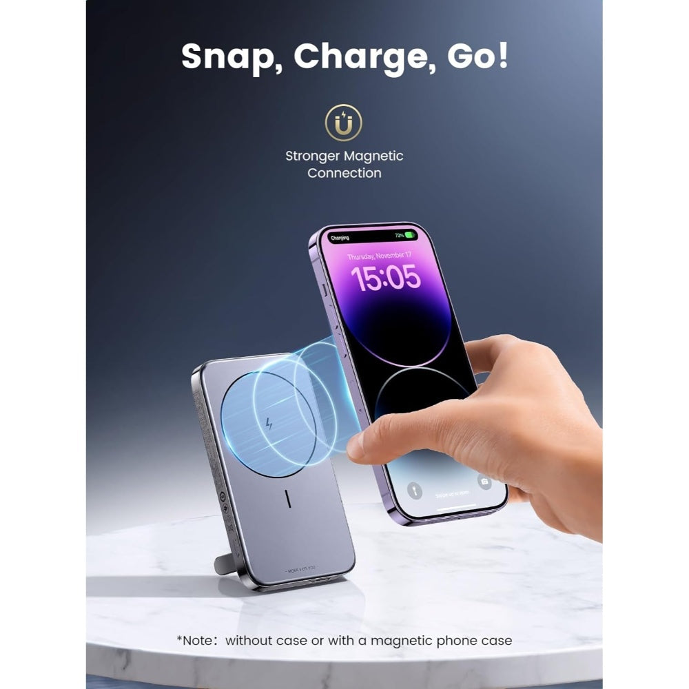 Ugreen, Dual Port 10000Mah Mini Magnetic Wireless 20W Power Bank With Hoder Charge 3 Devices Simultaneously Ugreen Pb206 - 15086