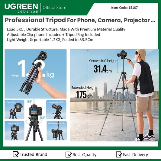 Ugreen, Professional Tripod For Phone, Camera, Projector, Gopro, Dslr Ugreen Lp661 - 15187