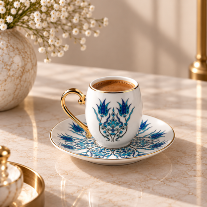 Karaca İznik 12-Piece Porcelain Coffee Cup Set for 6, 90 ml, 153.01.05.4275