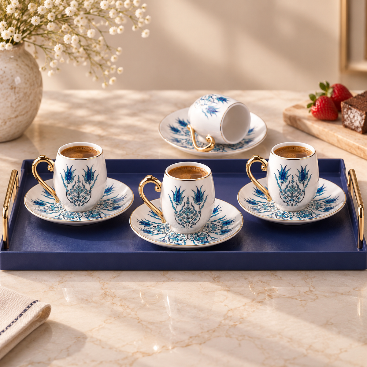 Karaca İznik 12-Piece Porcelain Coffee Cup Set for 6, 90 ml, 153.01.05.4275