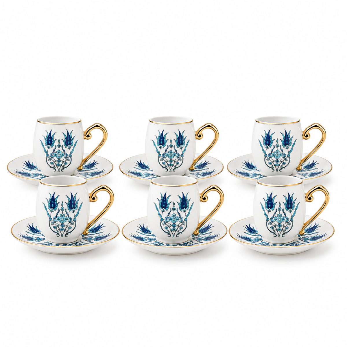 Karaca İznik 12-Piece Porcelain Coffee Cup Set for 6, 90 ml, 153.01.05.4275