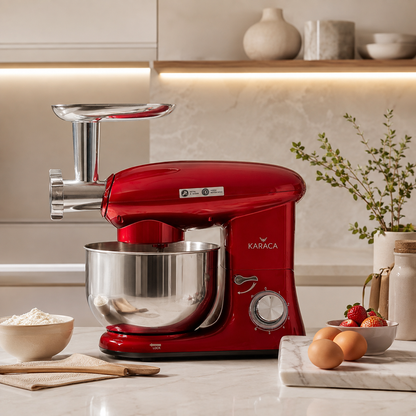 Karaca Multichef Stand Mixer Redgold 1900W - 5.5L (with Meat Grinder and Sausage/Meatball Attachments), 153.01.06.4889