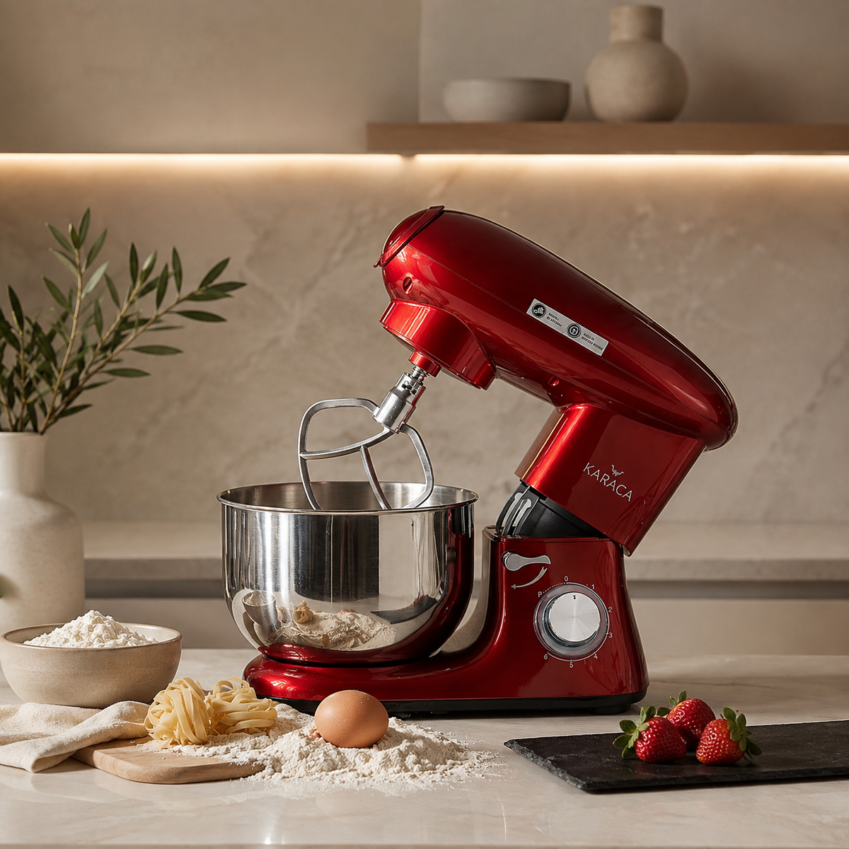 Karaca Multichef Stand Mixer Redgold 1900W - 5.5L (with Meat Grinder and Sausage/Meatball Attachments), 153.01.06.4889