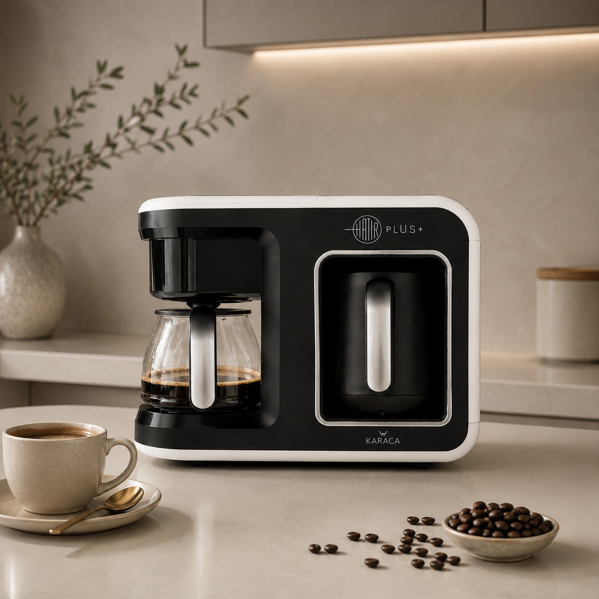 Karaca Hat-r Plus 2-in-1 Turkish & Filter Coffee Machine with Soft Cream, 153.01.06.4922