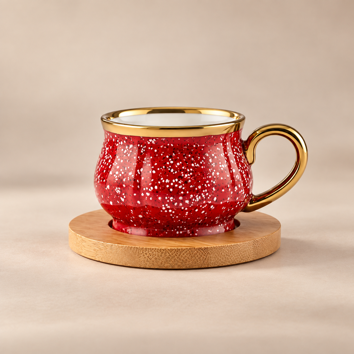 Karaca Red Coffee Cup Set for 6 People with Bamboo Tray – 90 ml, 153.03.05.0221