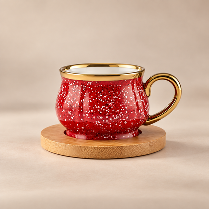 Karaca Red Coffee Cup Set for 6 People with Bamboo Tray – 90 ml, 153.03.05.0221