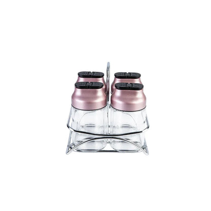 Karaca Dimple 4-Piece Glass Spice Rack Set and Stand – Rose Gold, 153.03.06.1682