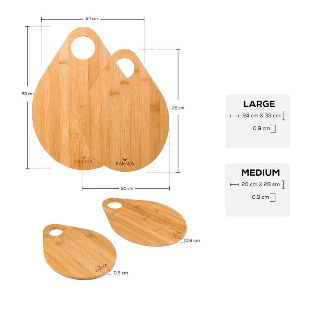 Karaca Damla 2-Piece Bamboo Cutting Board Set | Eco-Friendly Kitchen Boards, 153.03.06.1959