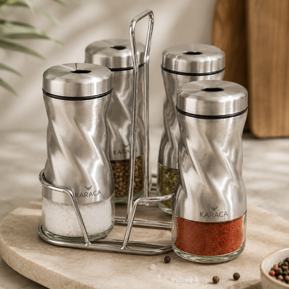 Karaca Tottori Inox 5-Piece Square Glass Spice Set, 153.03.06.4728