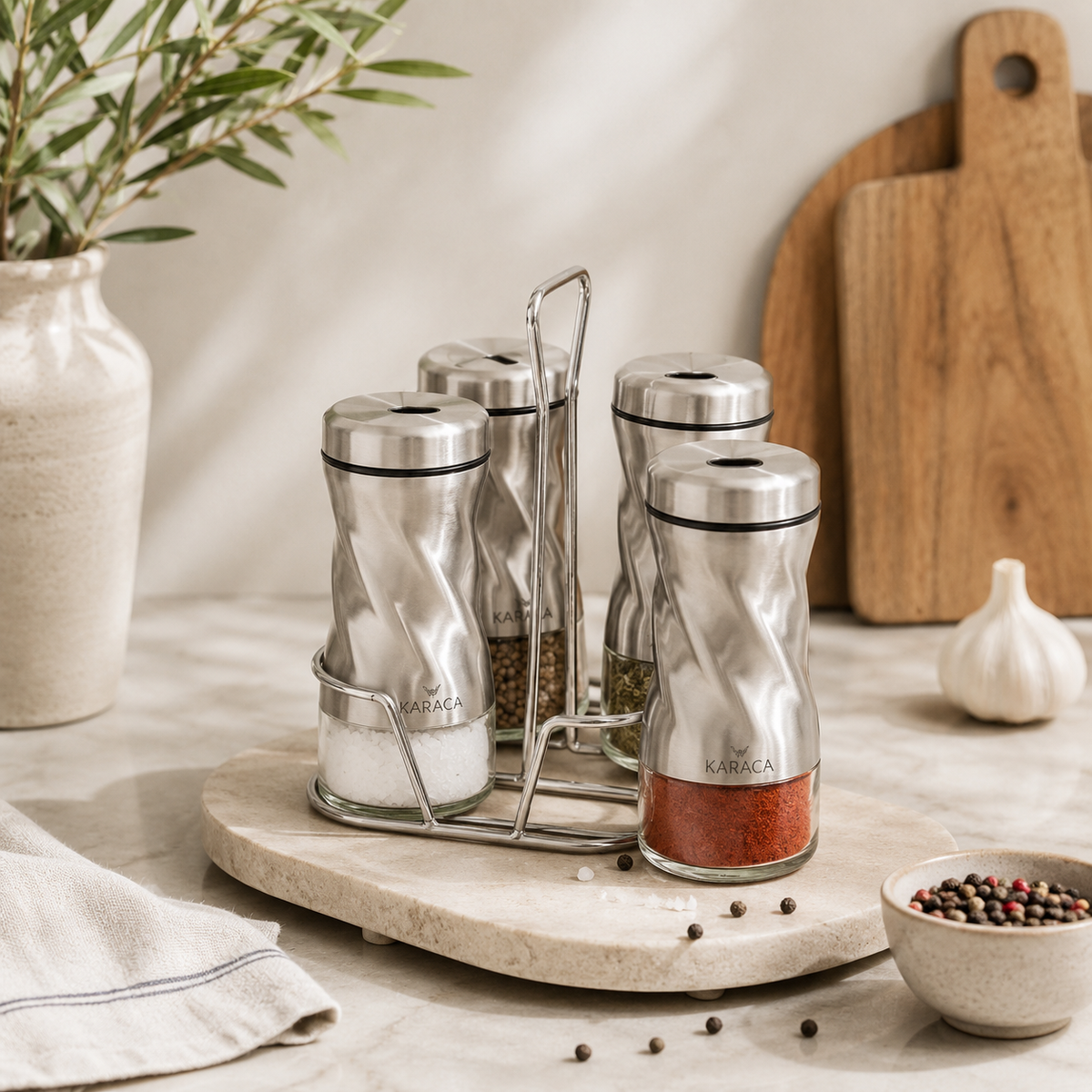Karaca Tottori Inox 5-Piece Square Glass Spice Set, 153.03.06.4728