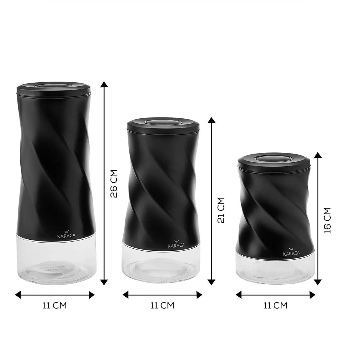 Karaca Tottori Black Vacuum Glass Storage Container Set S-M-L, 153.03.06.4737