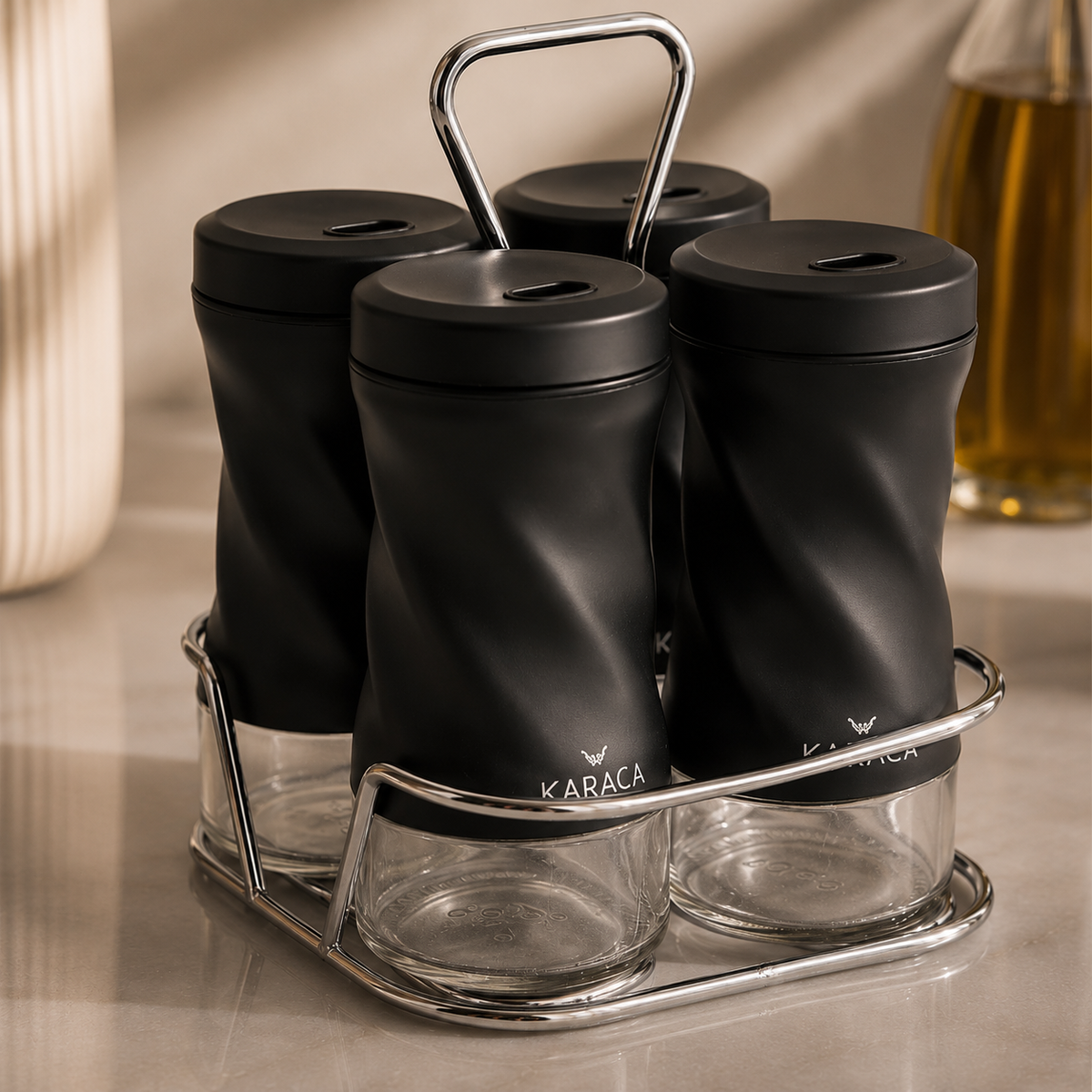 Karaca Tottori Black 5-Piece Square Spice Jar Set, 153.03.06.4741