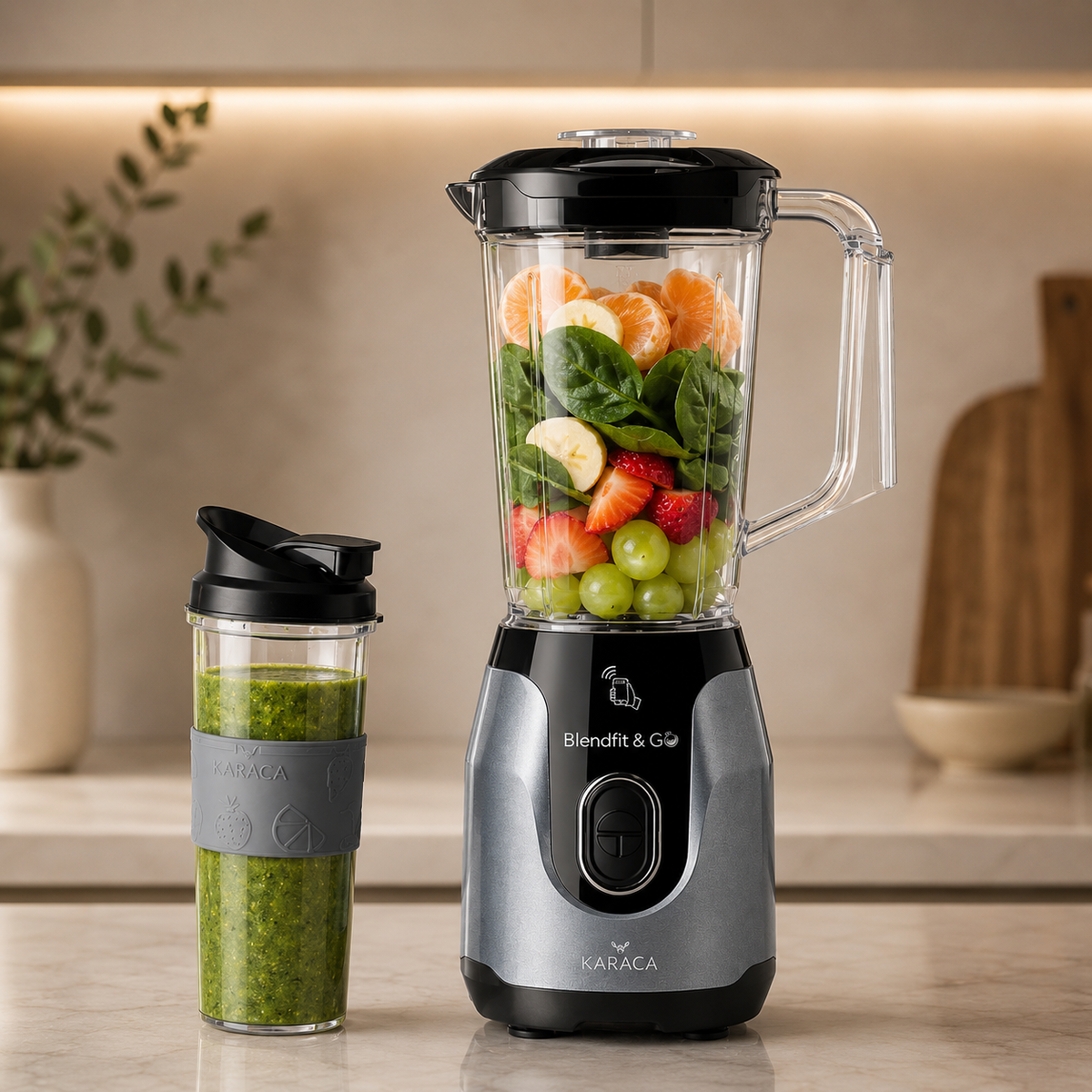 Karaca Blend-Fit Anthracite Smoothie Go Set 1000 ml ? 550 W, 153.03.06.6422
