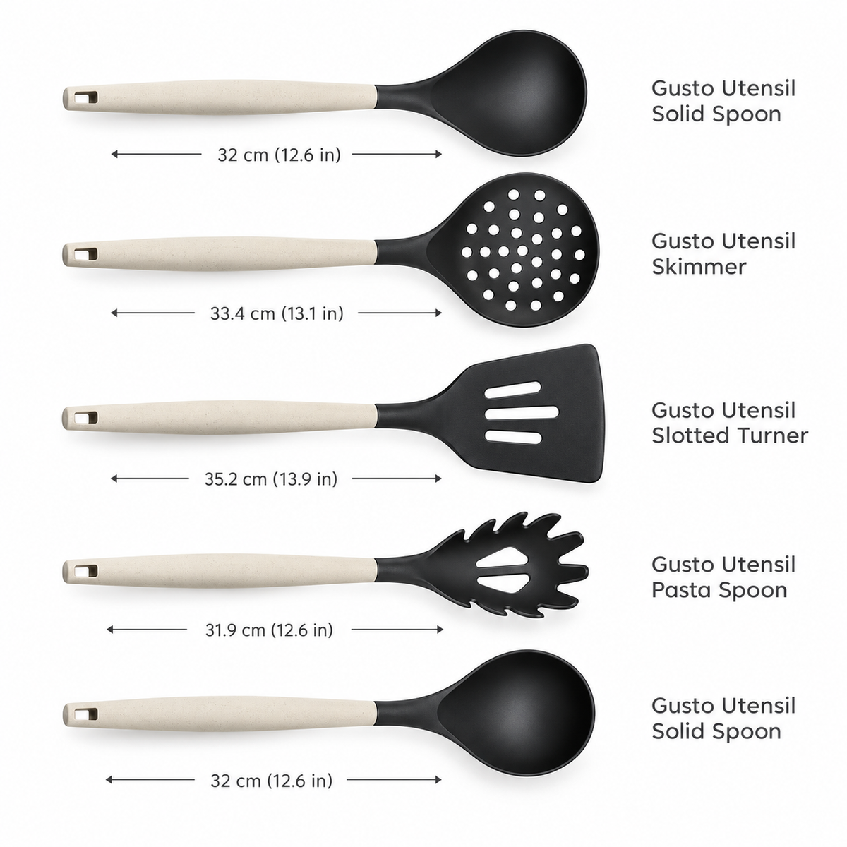 Karaca Gusto 12-Piece Knife & Kitchen Utensil Set with Block & Chopping Board – Cream, 153.03.06.7255