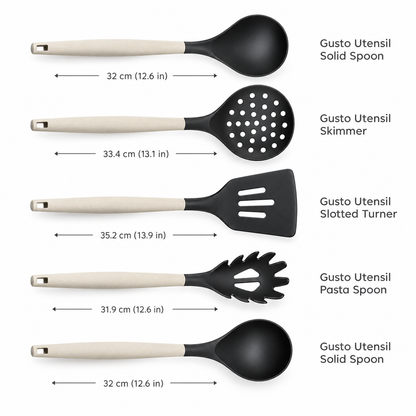 Karaca Gusto 12-Piece Knife & Kitchen Utensil Set with Block & Chopping Board – Cream, 153.03.06.7255
