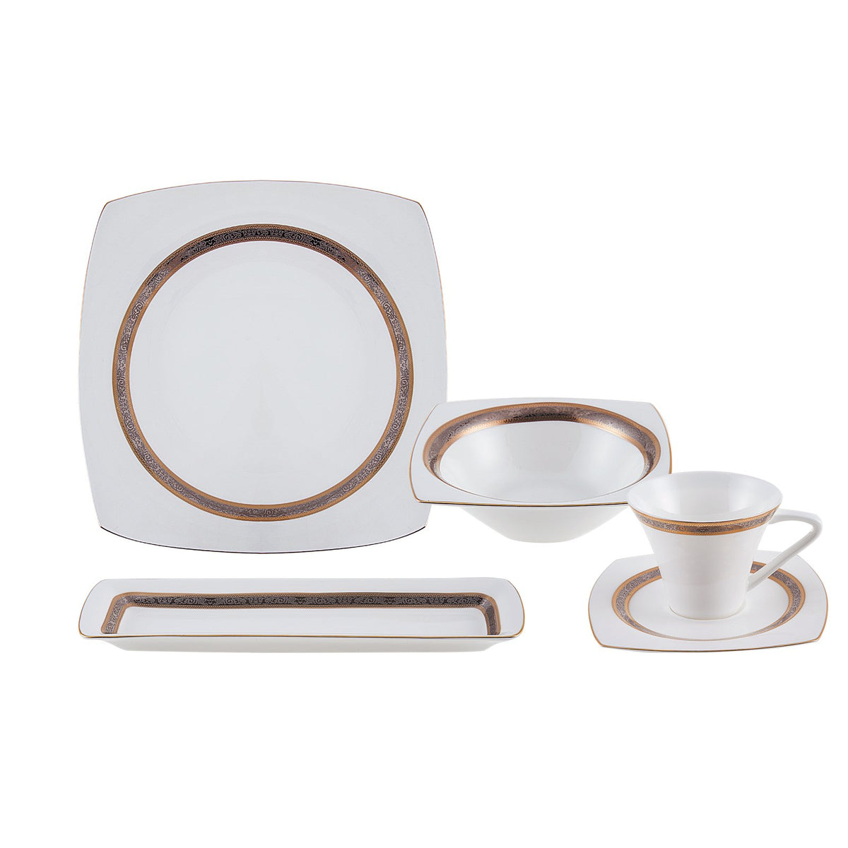 Karaca Fine Pearl Majesty 26-Piece Breakfast Set - 6-Person | Square Design Elegance, 153.03.07.5699