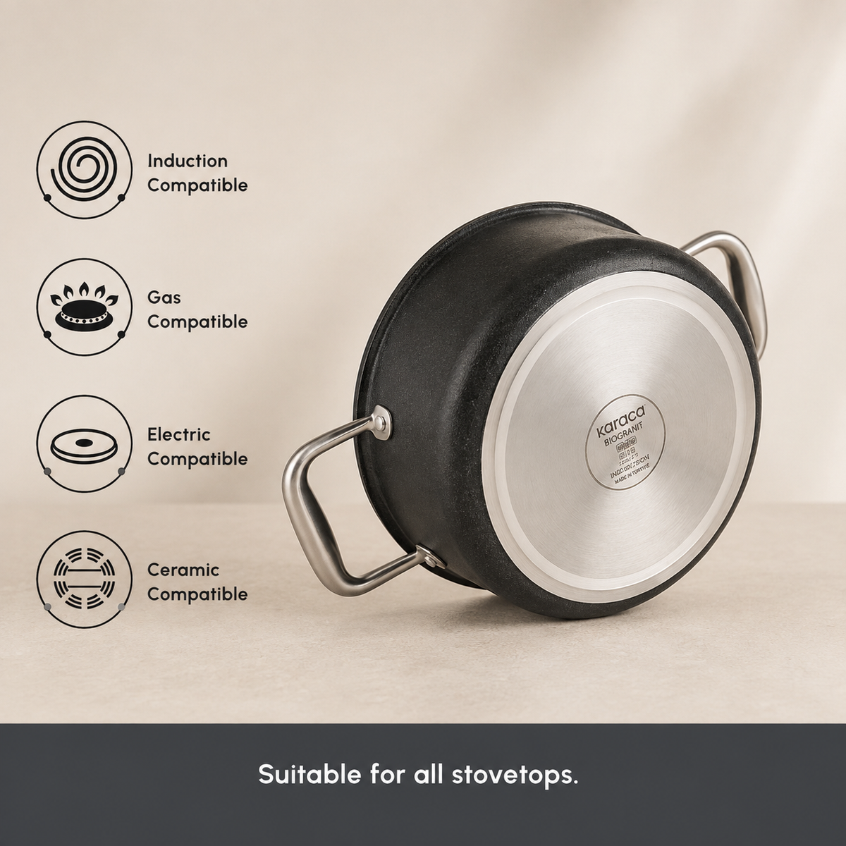 Karaca BioDiamond Pro Induction Base 7-Piece Cookware Set, 153.03.07.7040