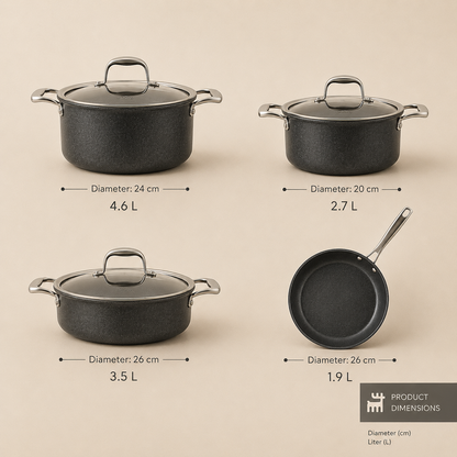 Karaca BioDiamond Pro Induction Base 7-Piece Cookware Set, 153.03.07.7040