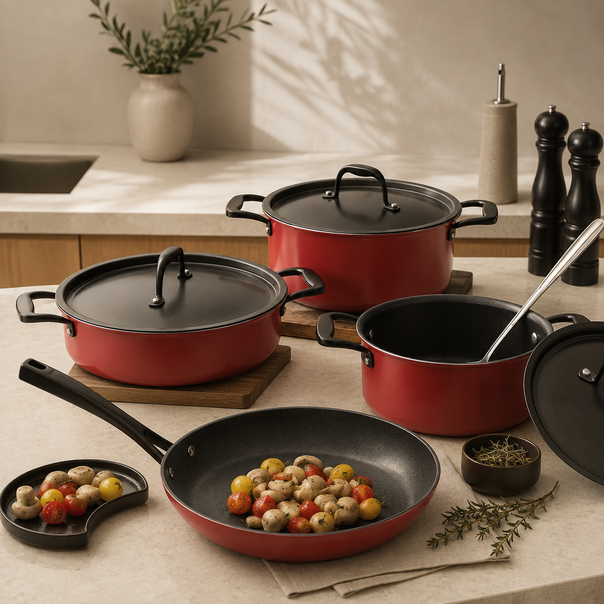 Karaca BioDiamond Pro Induction Cookware Set Japanese Red - 7 Pieces, 153.03.07.8092