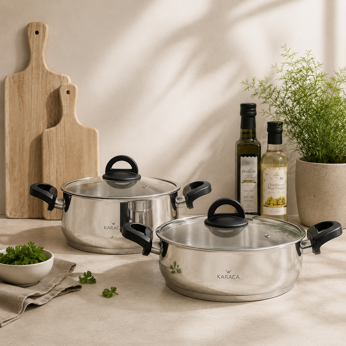 Karaca Florya Antibacterial Stainless Steel Cookware Set Black – 8 Pieces, 153.03.08.0416