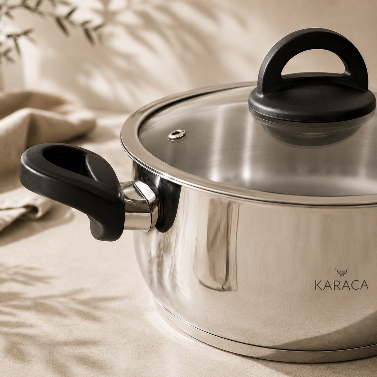 Karaca Florya Antibacterial Stainless Steel Cookware Set Black – 8 Pieces, 153.03.08.0416