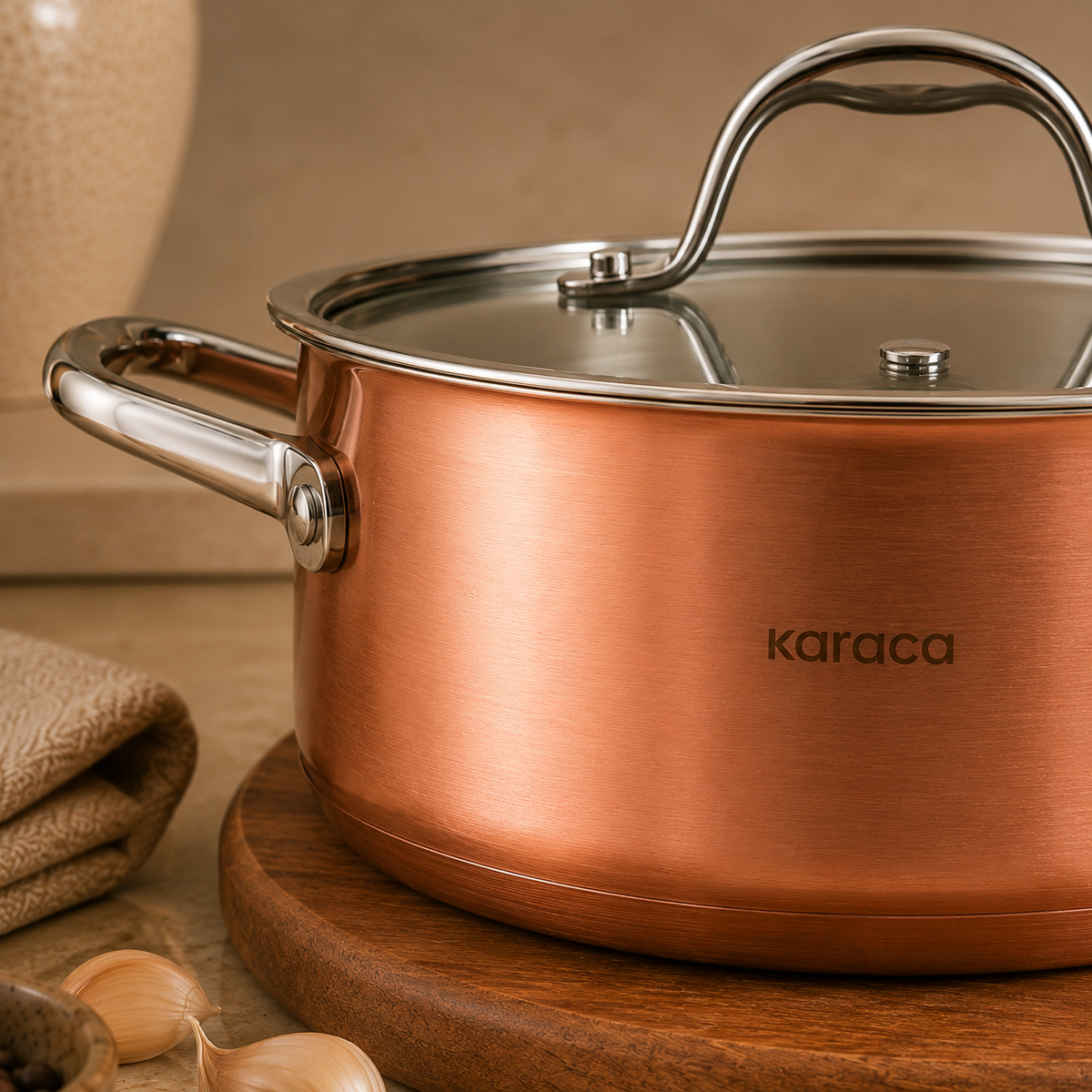 Karaca 3Ply PowerSteel 316+ Stainless Steel Induction Base Copper Pot 24 cm – 4.6 L , 153.03.08.0568