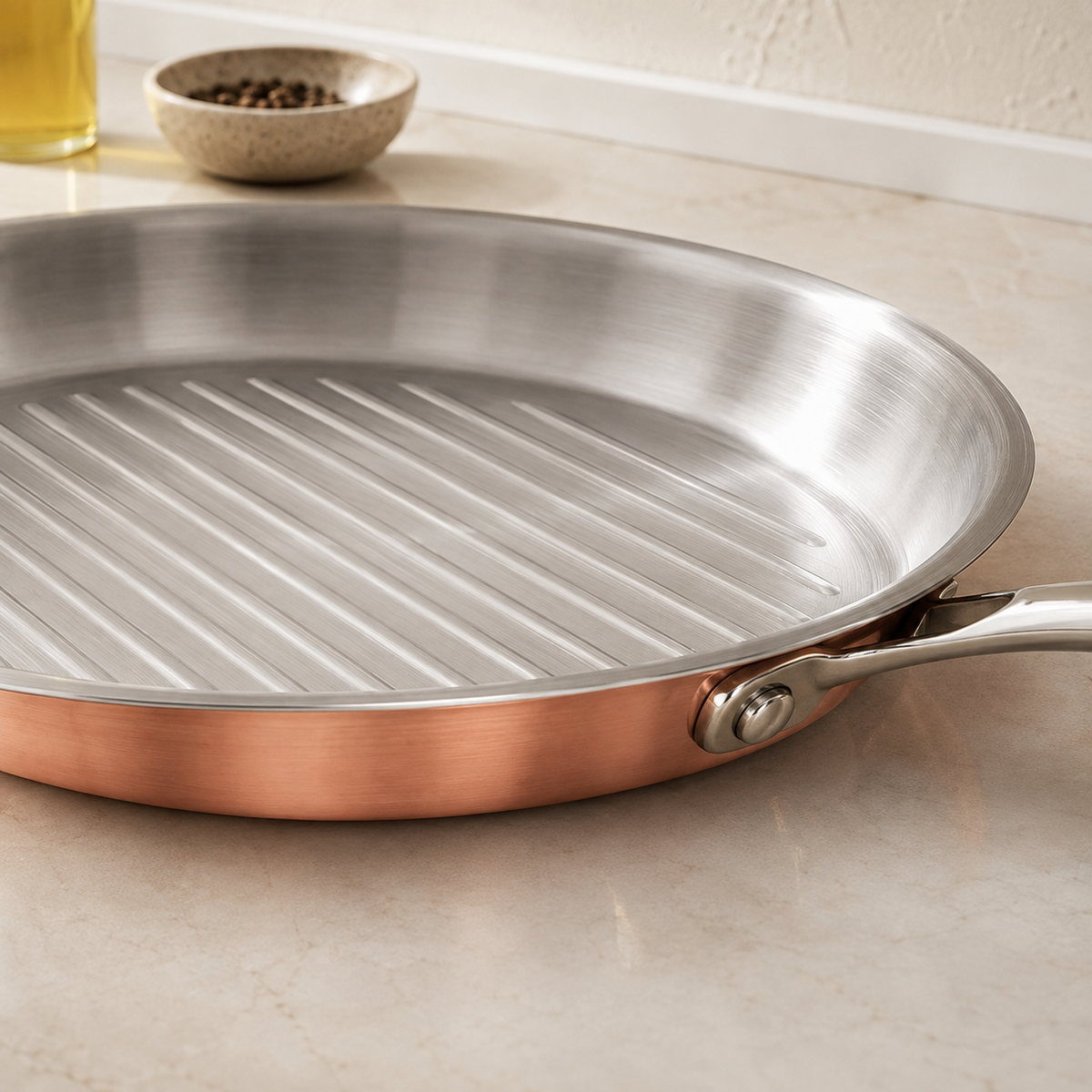 Karaca PowerSteel 3-Ply 316+ Stainless Steel Copper Grill Pan 28 cm – 2 L, 153.03.08.0571