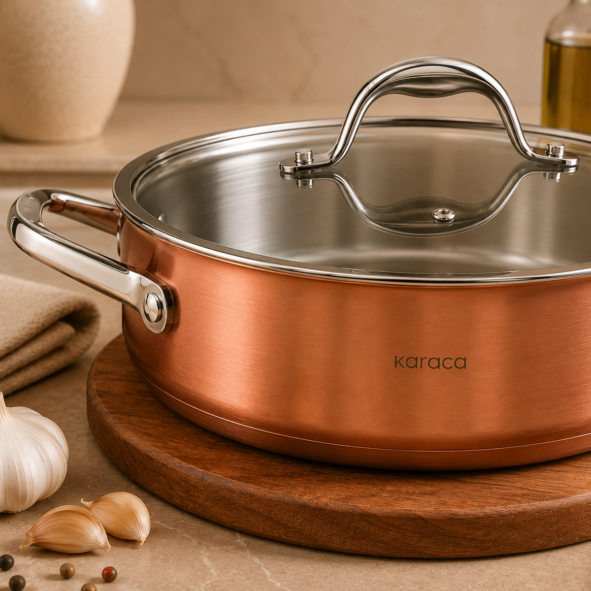 Karaca PowerSteel 3-Ply 316+ Stainless Steel Copper Casserole 30 cm – 5 L, 153.03.08.0573