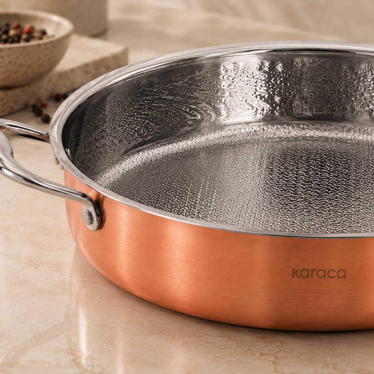 Karaca PowerSteel 3-Ply 316+ Stainless Steel Copper Casserole 30 cm – 5 L, 153.03.08.0573