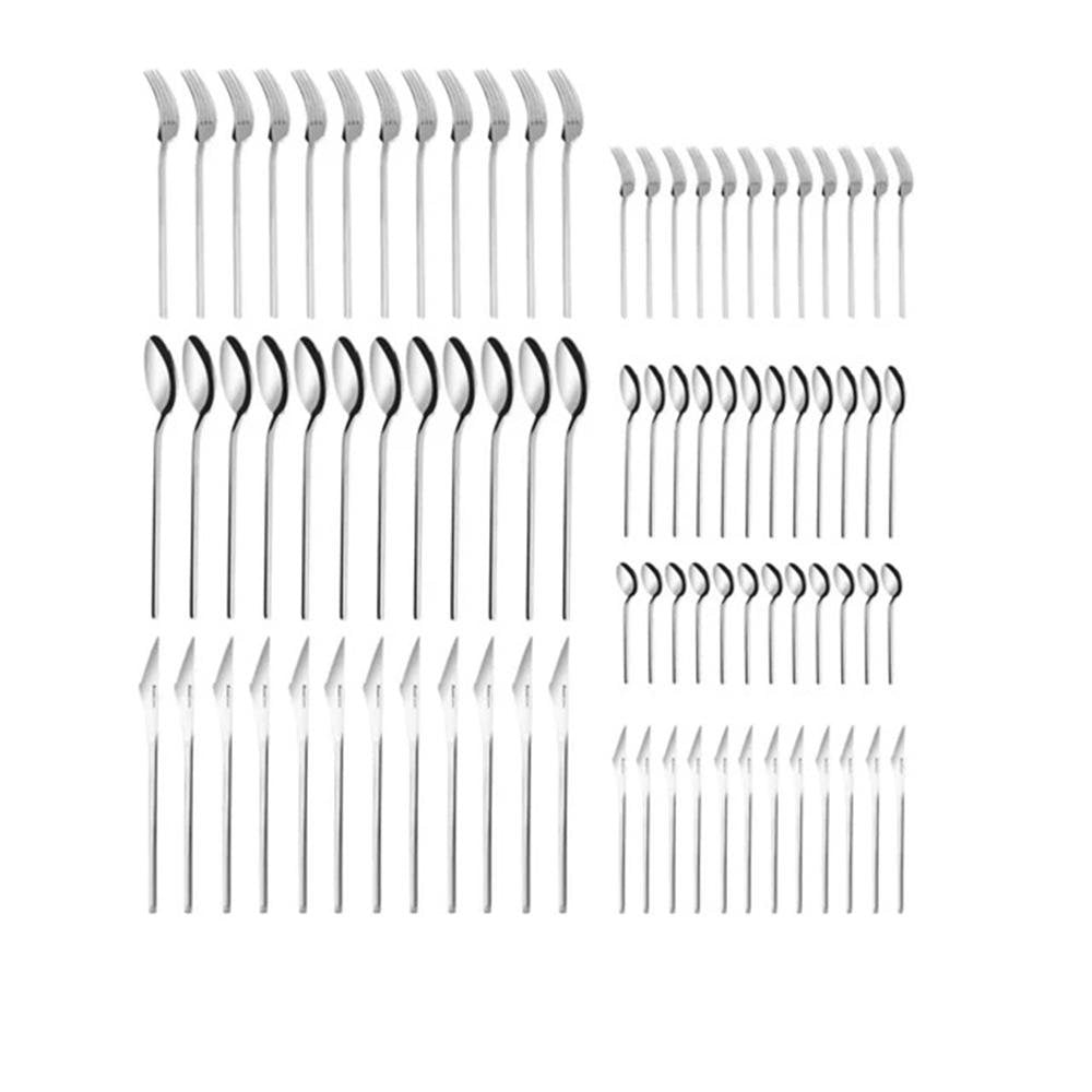 Karaca Look 84-Piece 316+ Stainless Steel Cutlery Set for 12 Persons - Silver, 15.03.08.1399