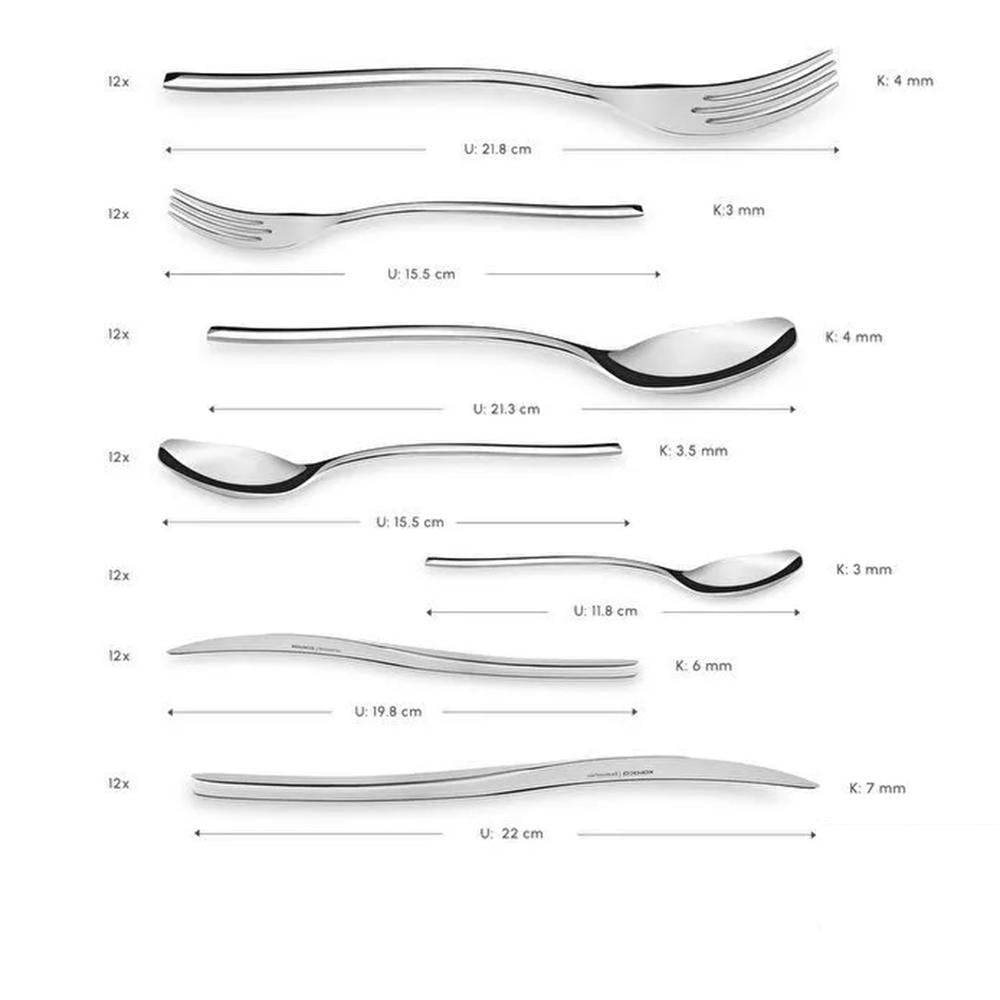 Karaca 316 Premium Dora Platinum 84-Piece Cutlery Set for 12 People, 153.03.08.1444