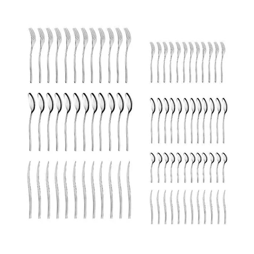 Karaca 316 Premium Dora Platinum 84-Piece Cutlery Set for 12 People, 153.03.08.1444