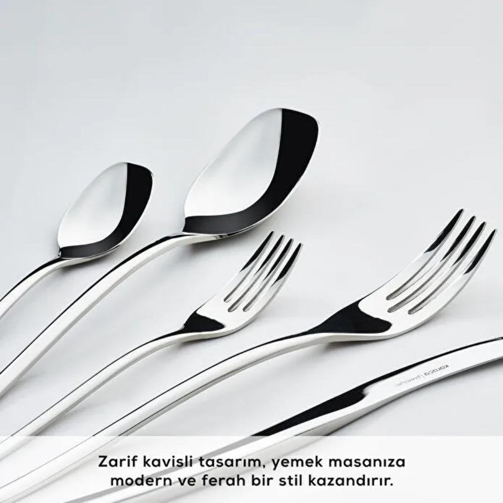 Karaca 316 Premium Dora Platinum 84-Piece Cutlery Set for 12 People, 153.03.08.1444