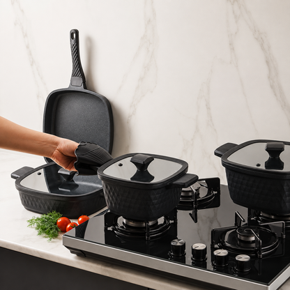 Karaca BioDiamond Cast Iron Square Cookware Set – 7 Pieces, 153.03.08.1853