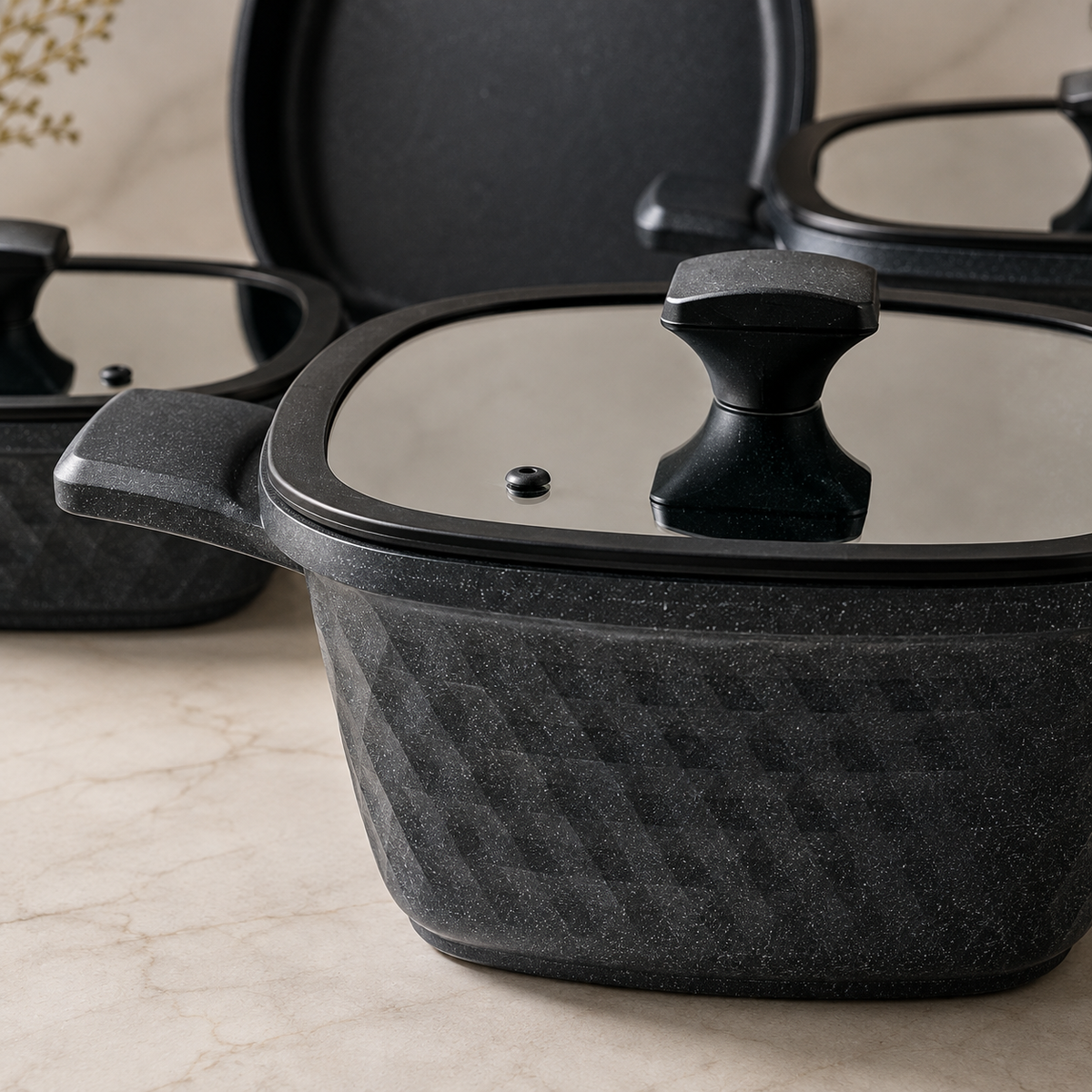 Karaca BioDiamond Cast Iron Square Cookware Set – 7 Pieces, 153.03.08.1853