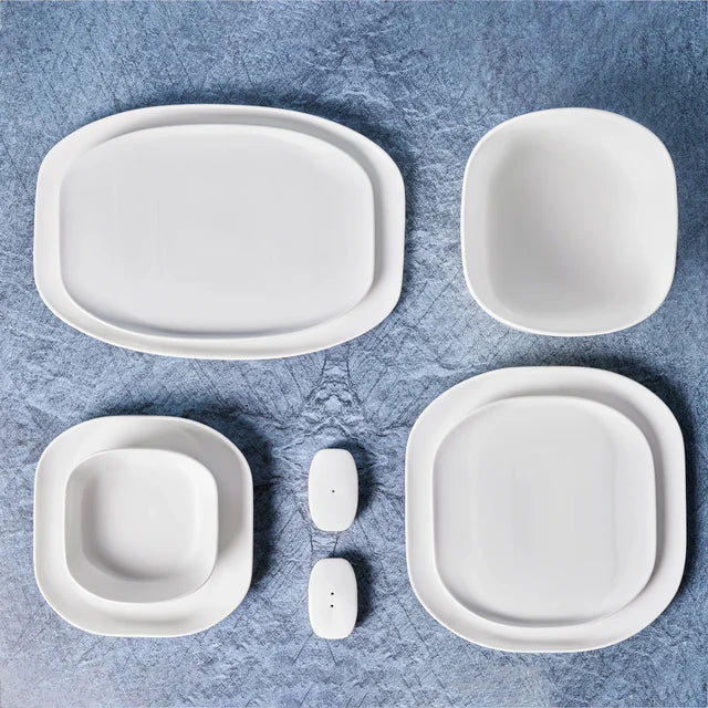 Karaca Streamline Plato 59-Piece Bone China Dinner Set for 12 People - White Gold, 153.03.08.2050