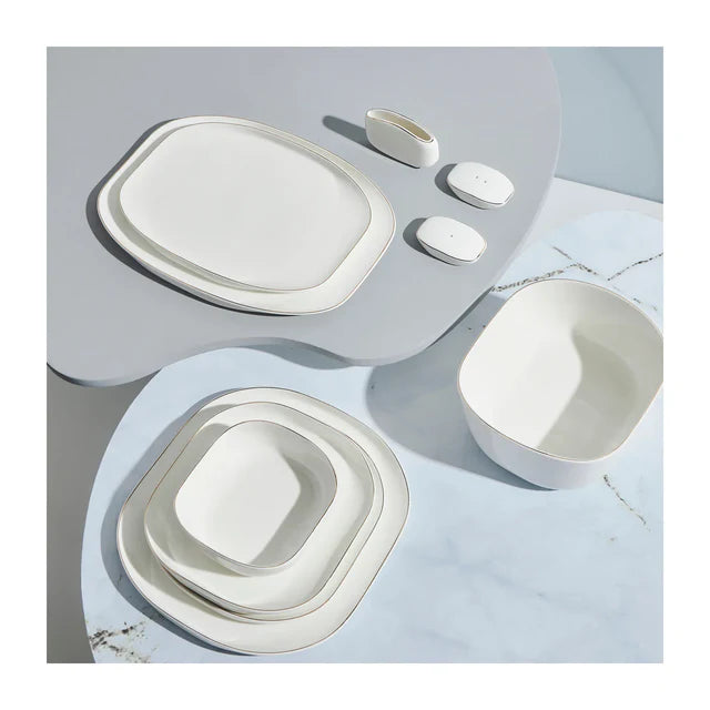 Karaca Streamline Plato 59-Piece Bone China Dinner Set for 12 People - White Gold, 153.03.08.2050